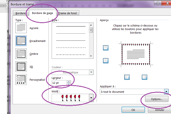 Créer bordure de page festive pour document Word
