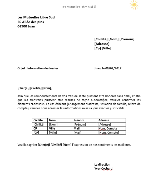 Lettre type pour publipostage Word et envois groupés