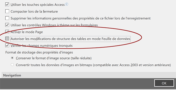 Empêcher ajout de champ dans table de base de données Access