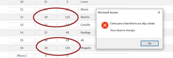 Interdire les doublons de paires sur un formulaire Access en VBA