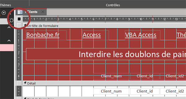 Sélectionner tout le formulaire Access en mode conception