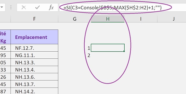 Formules Excel pour marquer toutes les lignes de références répétitives à extraire