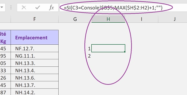 Formules Excel pour marquer toutes les lignes de références répétitives à extraire