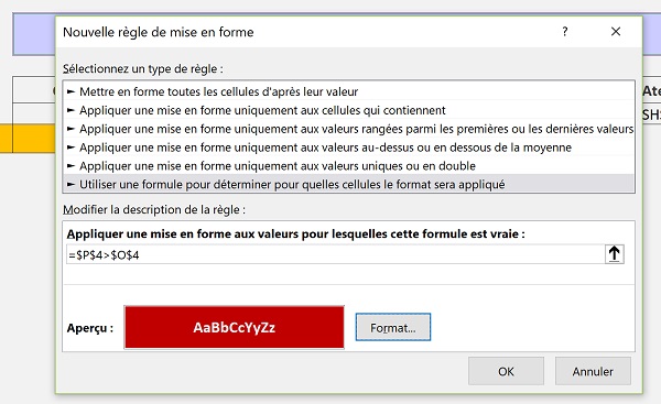 Alerte visuelle dynamique lorsque résultats de calculs Excel incohérents