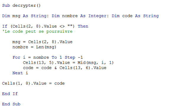 Code VBA Excel pour crypter et décrypter des informations de texte