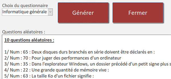 Générer des questions aléatoirement en VBA Access