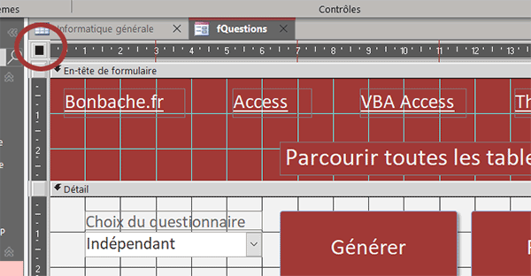 Sélectionner le formulaire Access pour le personnaliser