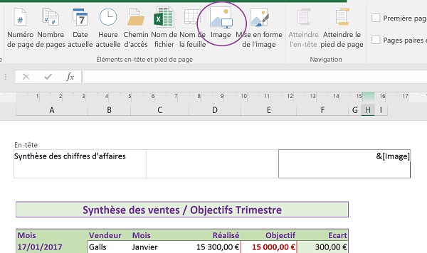 Ajouter photo ou logo dans entête de feuille Excel pour impression