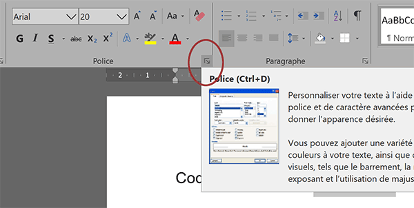 Accéder aux options avancées de Police avec Word