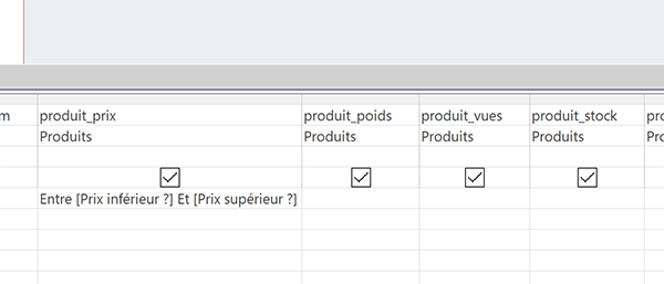 Critère de requête sur des bornes numériques pour construire un état Access paramétré