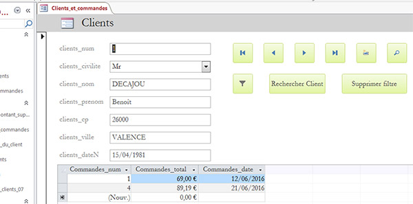 Formulaire Access avec sous-formulaire