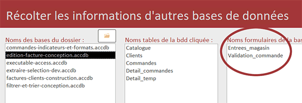 Récupérer les noms des états et formulaires d-une autre base de données Access en VBA