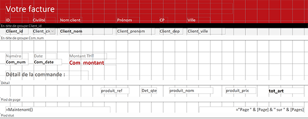 Mise en page état Access pour éditer les commandes des clients