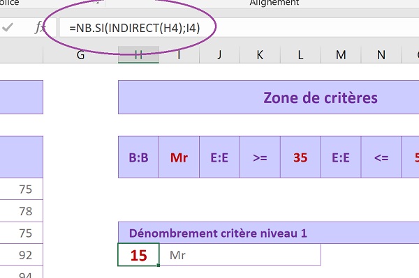 Dénombrer les données correspondant à un critère sur une plage de cellules dynamique grâce aux fonctions Indirect et Nb.Si