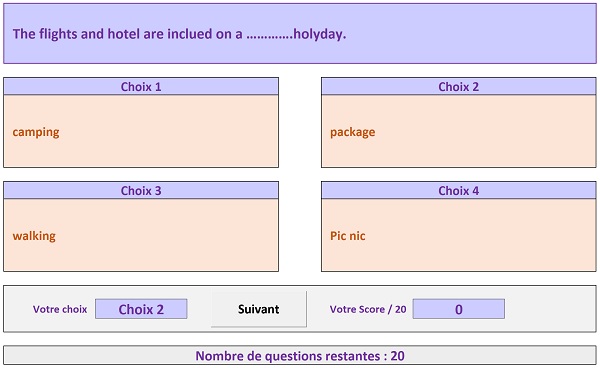 Début évaluation VBA Excel par QCM avec question générée aléatoirement