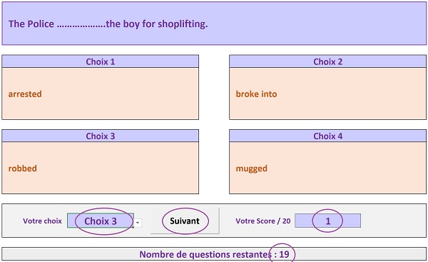 Evaluation Excel avec contrôle validité des réponses par le code VBA