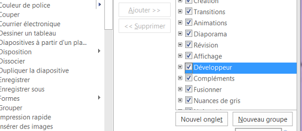 Ruban développeur pour macros et Visual Basic PowerPoint