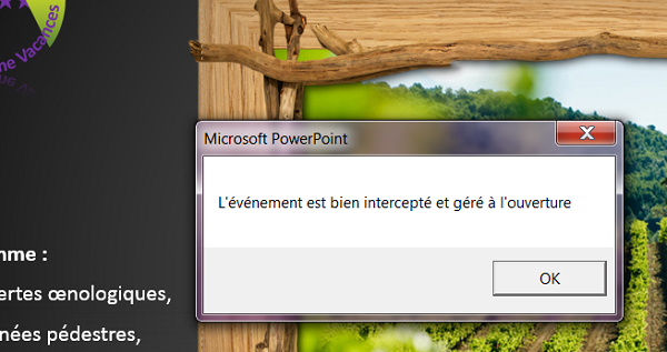 Code VBA déclenché sur événement ouverture (Open) de la présentation PowerPoint