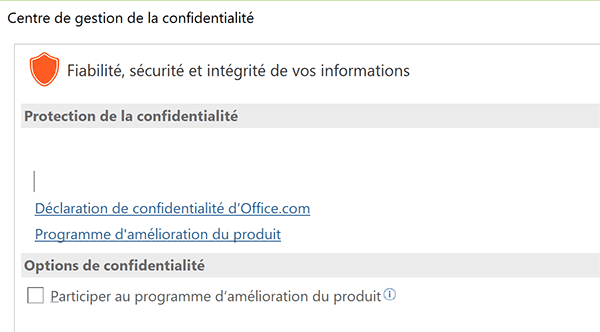 Options de confidentialité et réglages de sécurité neutralisés par exécutable de base de données Access