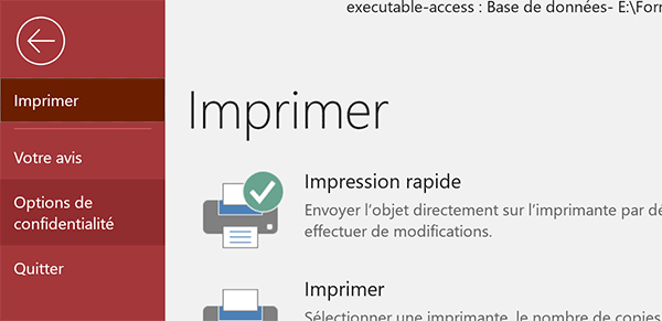 Options de confidentialité Access pour réglages de sécurité