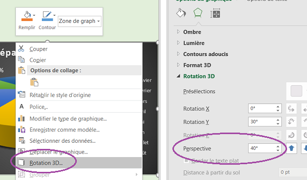 Effet 3 dimensions sur graphique Excel, perspective et rotation