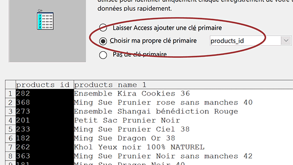 Importation sélective des données Excel dans Access avec choix de la clé primaire