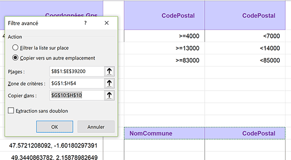 Filtres avancés Excel pour extraire et nettoyer les données selon les conditions de la zone de critères