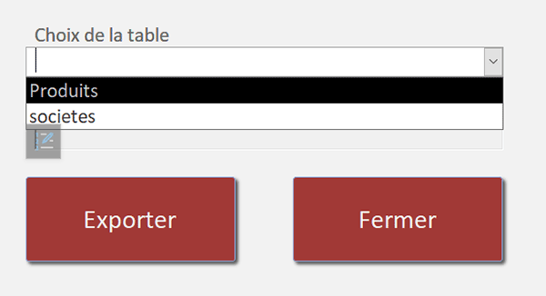 Noms des tables dans une liste déroulante sur un formulaire Access