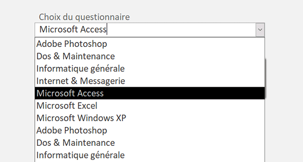 Liste déroulante des noms de tables sur formulaire Access