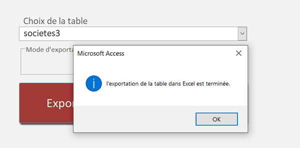 Exporter les données de table Access dans Excel