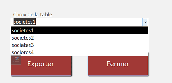 Formulaire Access pour choisir une table à exporter dans Excel en VBA