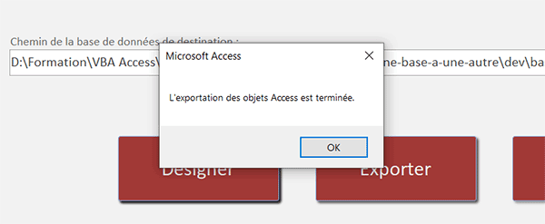Exportation des tables et requêtes Access depuis un formulaire