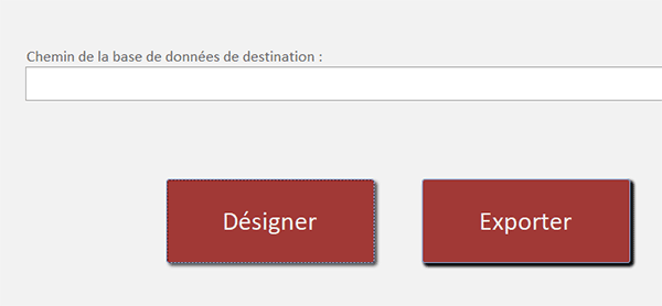 Formulaire Access pour exporter les tables et les requêtes vers une autre base de données