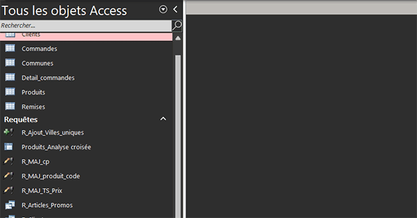 Tables et requêtes Access importées dans la base de données en VBA
