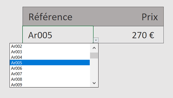 Liste déroulante Excel de recherche