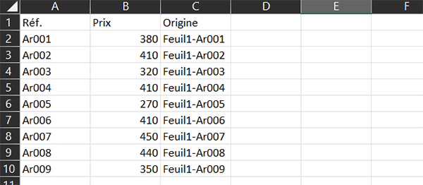 Une base de données de feuille Excel à consolider avec les autres par formule