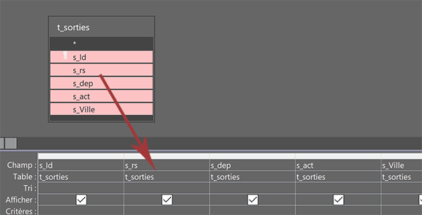 Ajouter tous les champs de la table dans la requête Access