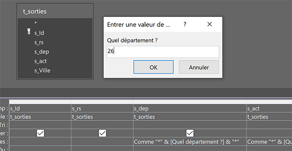 Requêtes Access avec boîtes de dialogue pour recherches approchantes