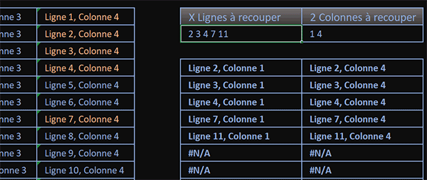 Extraire aux intersections de plusieurs lignes et colonnes en VBA Excel