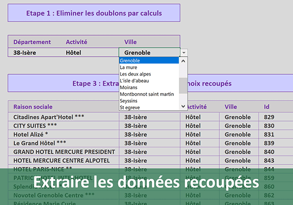 Extraire des données recoupées avec des listes déroulantes par calculs Excel