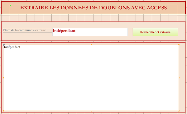 Formulaire Access avec moteur de recherche pour extraire données de doublons