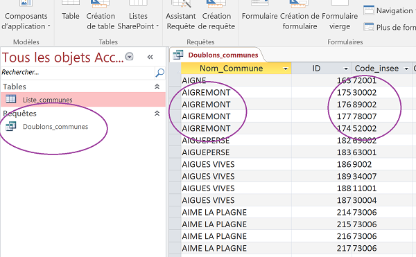 Extraction doublons et homonymes avec requête Access