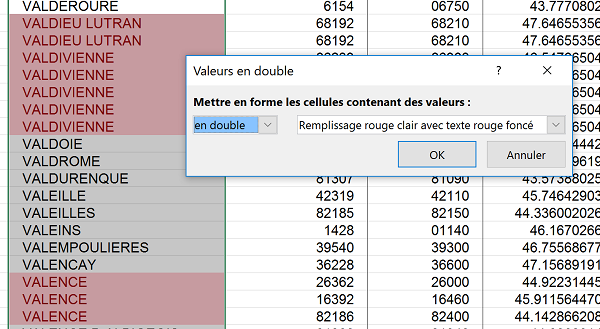 Mise en valeur des doublons pour les faire ressortir en couleur dans tableaux Excel