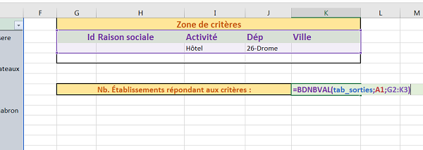 Compter cellules non vides selon critères avec BDNBVAL