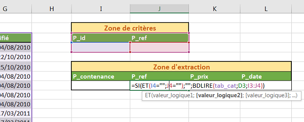 Conditions multi-critères avant extraction bdlire sur base de données