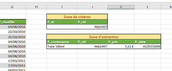 BDLIRE pour rechercher information partout dans la base de données Excel