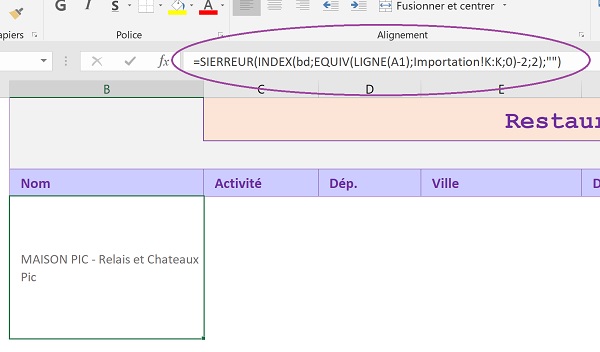 Extraire les données de recherche dans un tableau par formules Excel