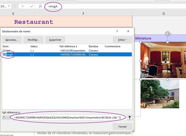Relier image Excel à un nom par formules pour extraction photo par calcul