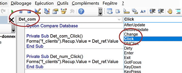 Nouvelles procédures événementielles VBA Access pour extractions des données au clic sur le sous formulaire