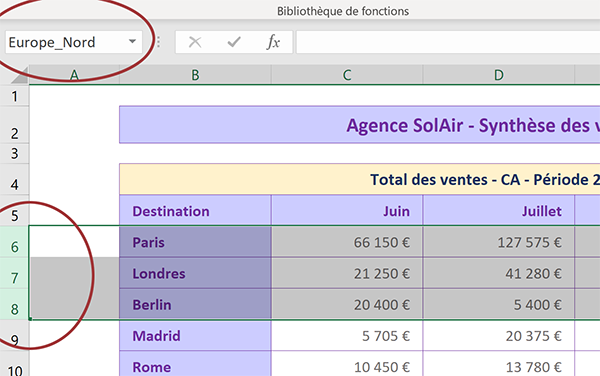 Recouper des secteurs géographiques en nommant plusieurs lignes Excel